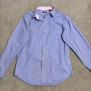 Izod Men's Medium Blue and Pink Checkered Shirt